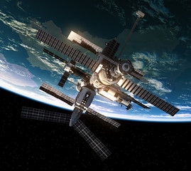 Obraz na płótnie Canvas Flight Of Space Station In Outer Space
