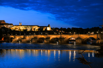 Fototapeta na wymiar Evening view of Charles Bridge from Novotneho Lavka, Prague