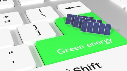Computer keyboard with three solar panels on the enter key