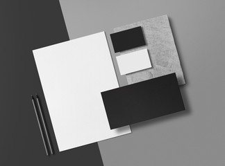 Corporate Identity. Branding Mock Up. Set of elements on a gray background. Blank objects for placing your design. - obrazy, fototapety, plakaty