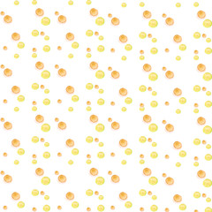 The abstract pattern of yellow colorful watercolor circles different sizes. Simple round geometric shapes randomly scattered
