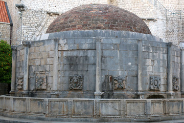 Big Onofrio's fountain, landmark in Old Town, Dubrovnik, Croatia. Dubrovnik is popular touristic destination and UNESCO World Heritage Site.