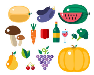 Set of harvest cartoon fruit icons vector illustration.