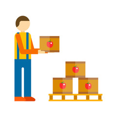Loader man with boxes vector illustration.
