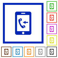 Incoming mobile call flat framed icons