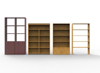 3d illustration of wooden shelves. white background isolated. icon for game web.