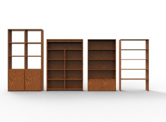 3d illustration of wooden shelves. white background isolated. icon for game web.