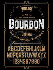 Typeface. Label. Bourbon typeface, labels and different type designs