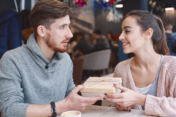 couple in love on a date in cafe in Valentines day
