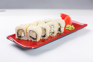 hot rolls Nori fish sushi frying rice cheese Philadelphia California salmon