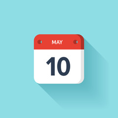 May 10. Isometric Calendar Icon With Shadow.Vector Illustration,Flat Style.Month and Date.Sunday,Monday,Tuesday,Wednesday,Thursday,Friday,Saturday.Week,Weekend,Red Letter Day. Holidays 2017.