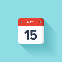 May 15. Isometric Calendar Icon With Shadow.Vector Illustration,Flat Style.Month and Date.Sunday,Monday,Tuesday,Wednesday,Thursday,Friday,Saturday.Week,Weekend,Red Letter Day. Holidays 2017.