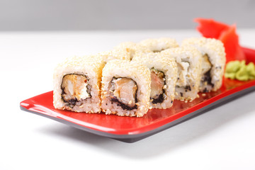 hot rolls Nori fish sushi frying rice cheese Philadelphia California salmon