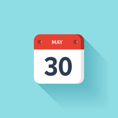 May 30. Isometric Calendar Icon With Shadow.Vector Illustration,Flat Style.Month and Date.Sunday,Monday,Tuesday,Wednesday,Thursday,Friday,Saturday.Week,Weekend,Red Letter Day. Holidays 2017.