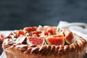 Fresh cake with figs closeup