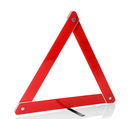 Warning accident traffic sign. Red triangle isolated on white