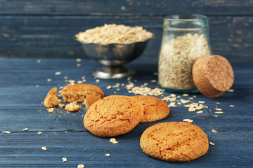 Diet cookies with oatmeal on  wooden background