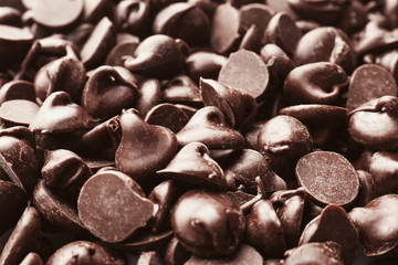 Close up view of tasty chocolate chips