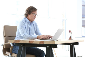 Mature man working with laptop in office