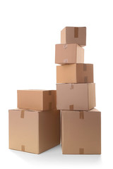 Cardboard boxes on white background