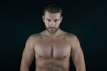 Fototapeta premium handsome sexy man with muscular body and serious unshaven face
