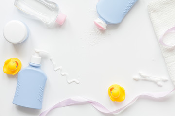baby accessories for bath with duck on white background
