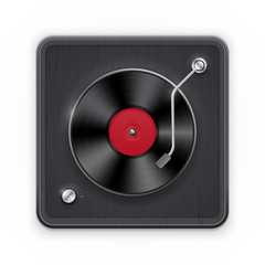 Detailed icon of the retro vinil record player with dark case