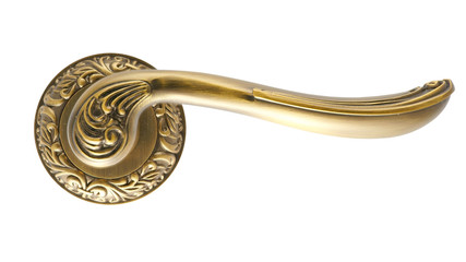 Door handle of gold on a white background front view
