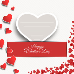 Fototapeta na wymiar Vector Happy Valentine's Day blank greeting card with gray paper heart insert in the red slot with shadow.
