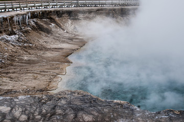 ice created by steam fron nearby guyser at yellowstone