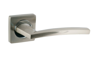 Door handle of silver on a white background side view