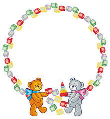 Cute teddy bears. Children toys. Vector clip art.