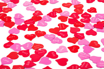Valentines Day confetti on white background