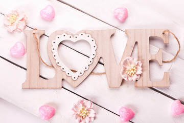 love letters on wooden background