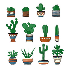 Vector collection of cute cactuses