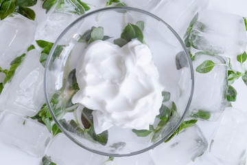 concept cooling organic cosmetics with on background top view