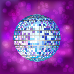 Vector disco ball on lilac background .