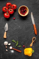 concept cook work on dark background top view mock up