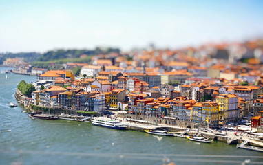 Aerial view of Porto city, Portugal. Tilt-shift Miniature Effect