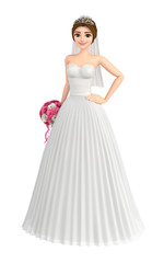 Fototapeta premium 3D illustration character - Pretty bride in a wedding dress.