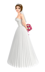 3D illustration character - Pretty bride in a wedding dress.