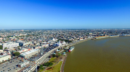 Beautiful aerial view of Mississippi river in New Orleans, LA
