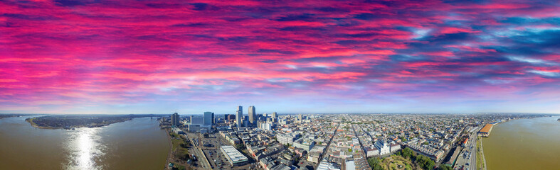 New Orleans, LA. Aerial panoramic view at sunset