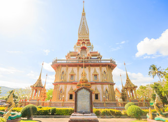 Beautiful pagoda at Wat Chalong or Wat Chaitararam Temple famous attractions and place of worship...