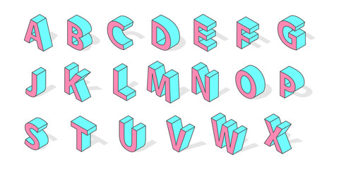 Isometric alphabet font isolated vector.