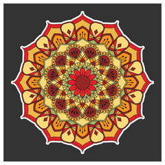 Vintage colorful Mandala with floral ornament. Boho style background design. Easy to change color or remove. Vector illustration