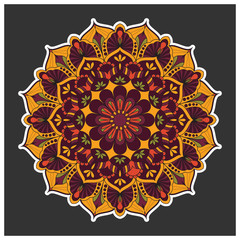 Vintage colorful Mandala with floral ornament. Boho style background design. Easy to change color or remove. Vector illustration