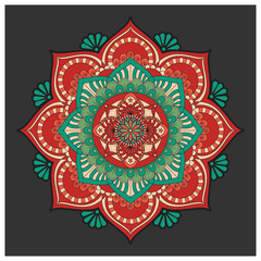 Vintage colorful Mandala with floral ornament. Boho style background design. Easy to change color or remove. Vector illustration