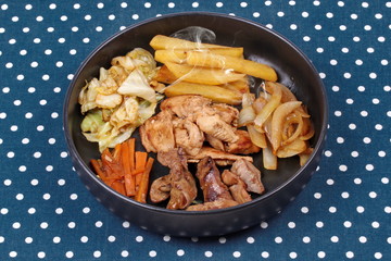 Fried teriyaki chicken with butter potato and herb.