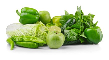 Green vegetables on white background